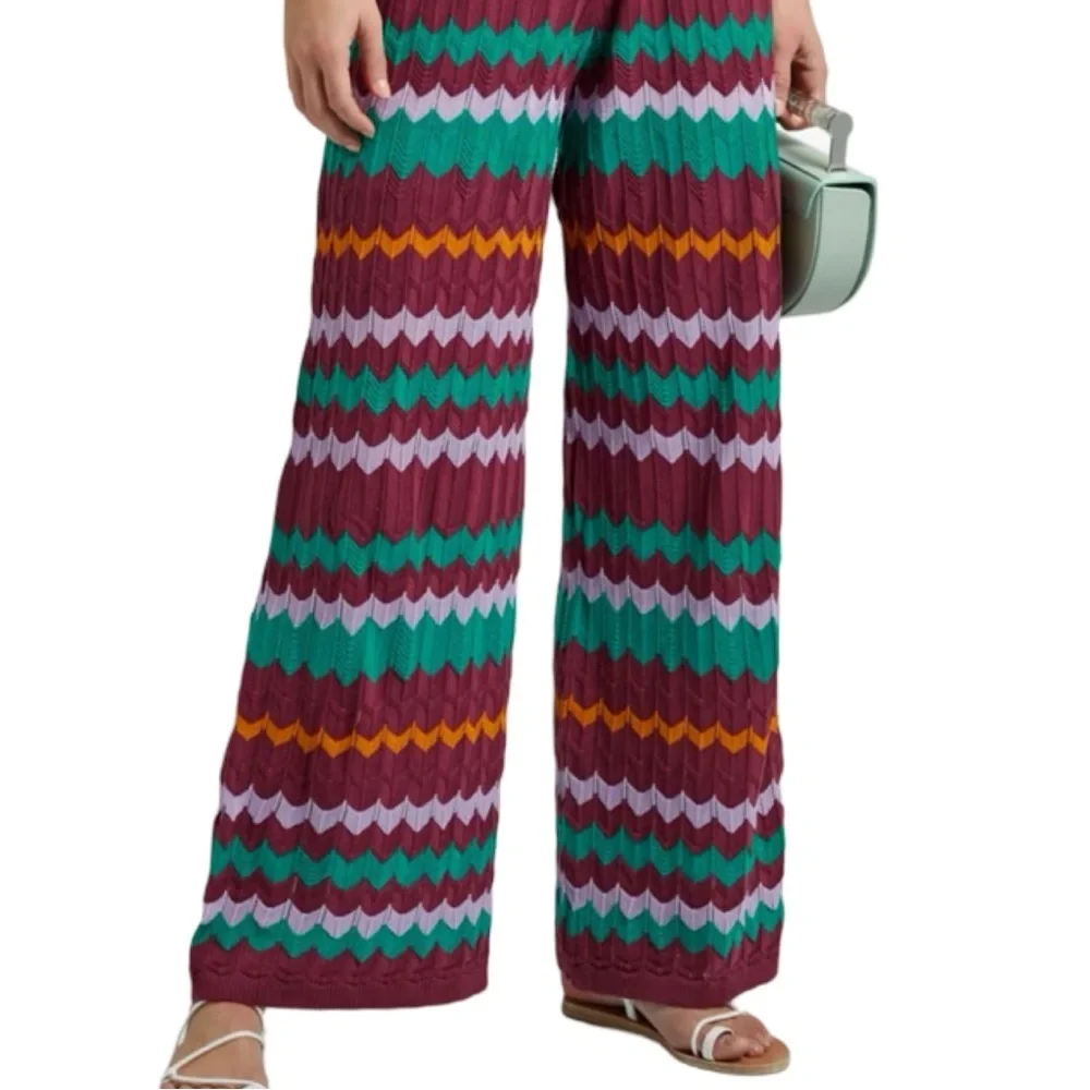 NWT M MISSONI Wide Leg Knit Jumpsuit Long Overalls Zig Zag Pattern V-Neck XS - Picture 3 of 16